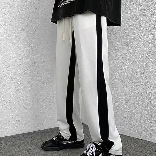 Korean Fashion Streetwear Baggy Straight Fit Wide Leg Side Strip Sweat Joggers Pant