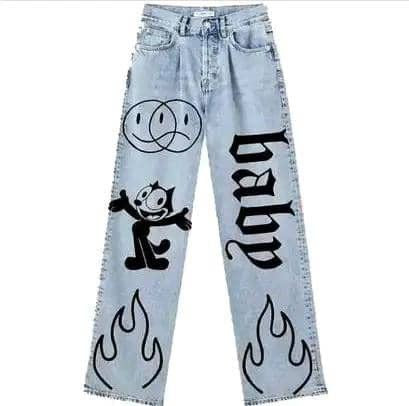 Aesthetic Y2k Vintage Hip Hop Wide Leg Casual Oversize Sky Blue Jeans