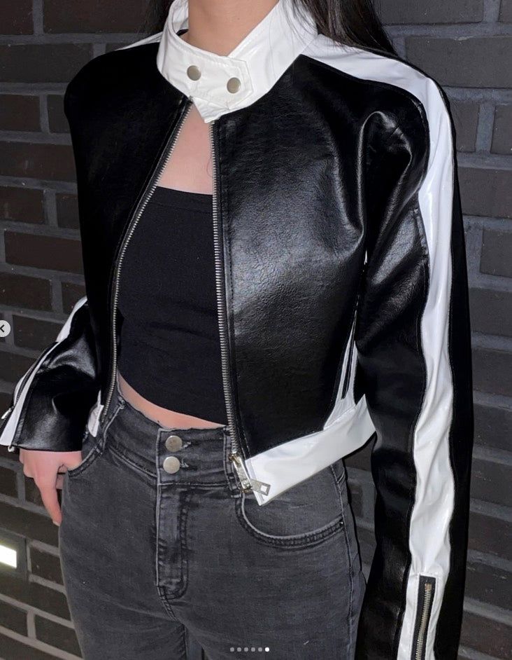 Korean Style Faux Leather Crop Leather Jacket