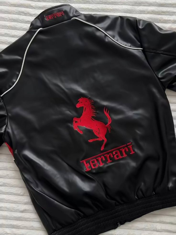 Ferrari F1 Vintage Leather Embroidery Premium Racing Jacket For Women | Shopping factory23