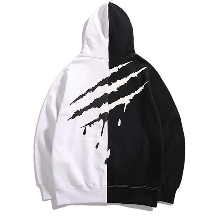 Oversize Blood Claw Printed Black & White pullover Hoodie