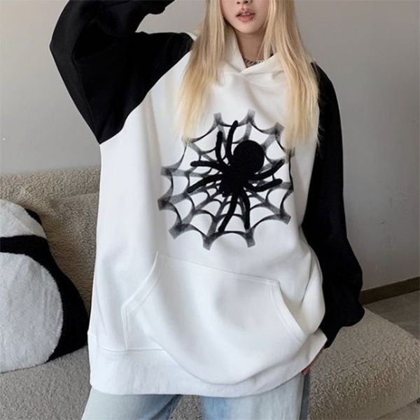 Spider web Graphic Printed Oversized Hoodie
