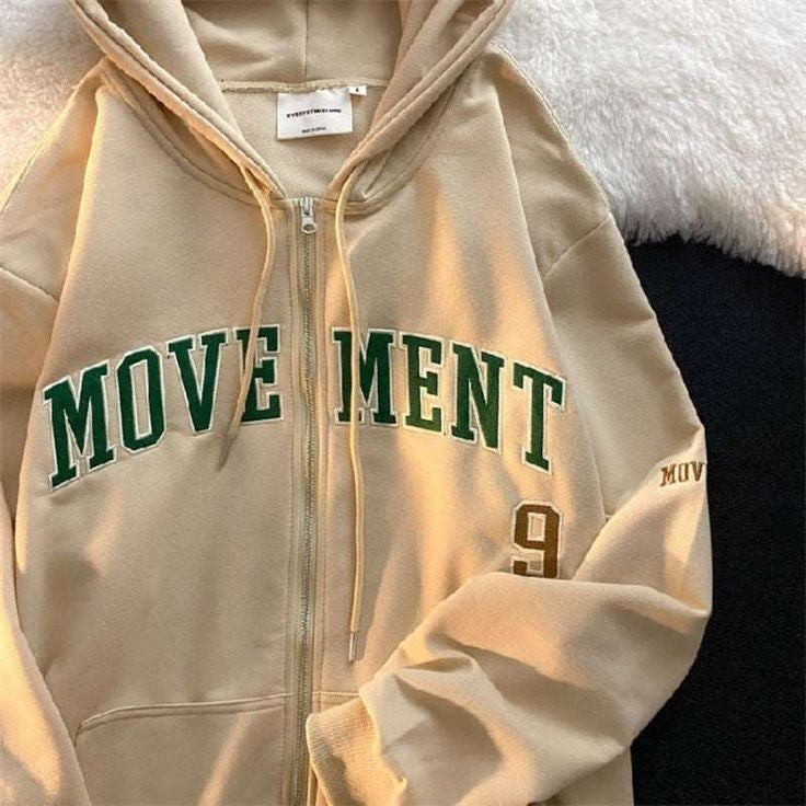 Vintage Y2K Aesthetic Embroidery Text Oversized Harajuku Zip Up Zipper Hooded - Clothing Outfit