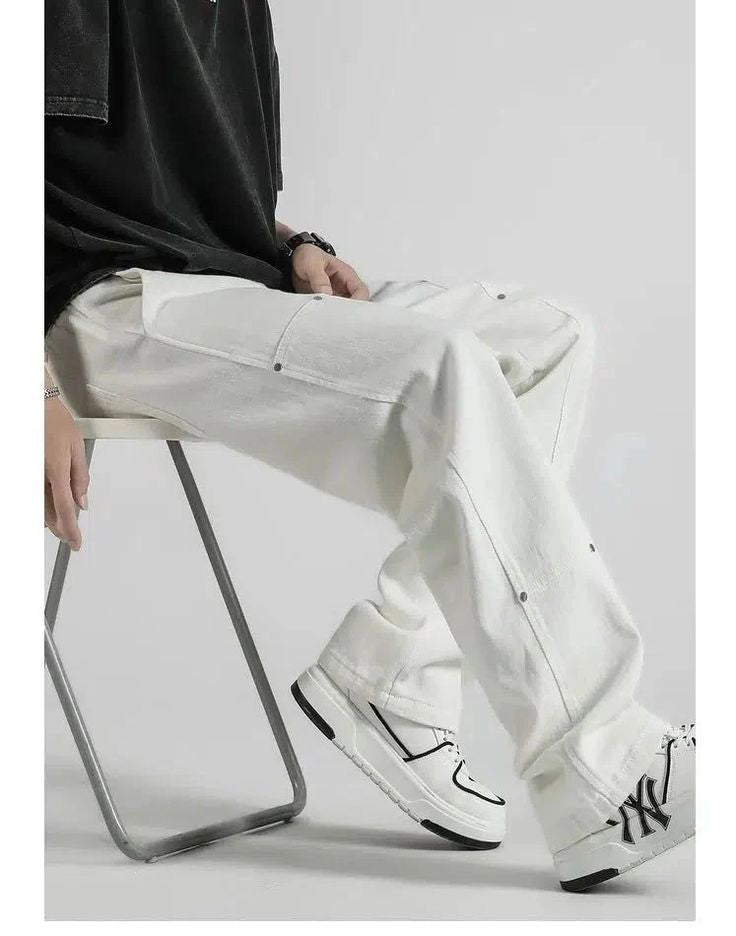 Men Retro Fashion Straight Fit Baggy Cool Aesthetic White Denim Jeans