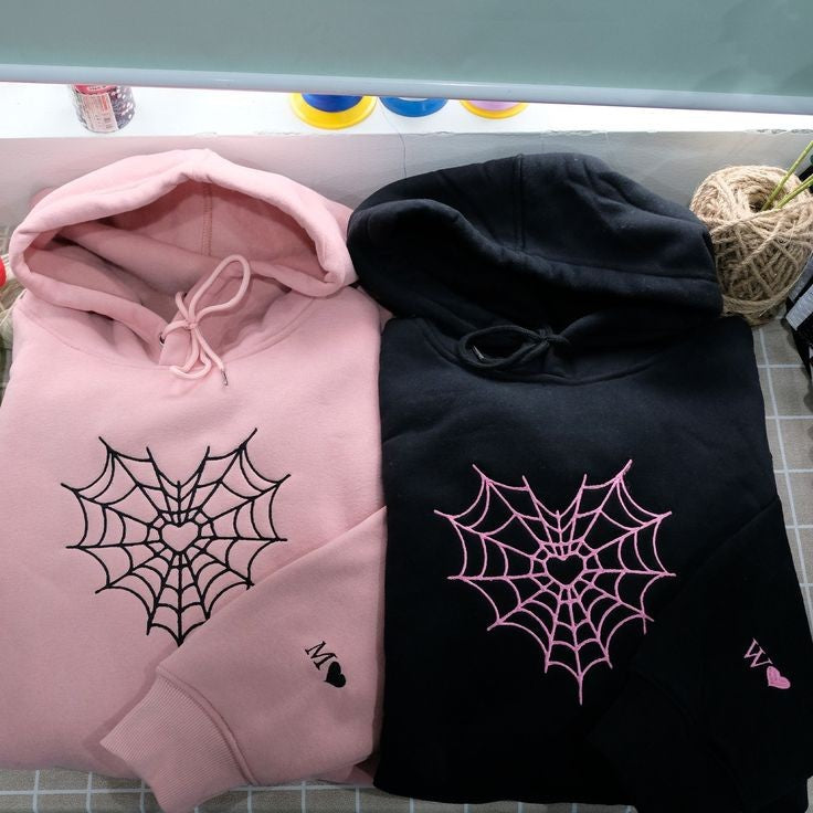 Spider Web Embroidery Work Couples Matching Hoodie For Men's Women's Fashion - Pack Of 2