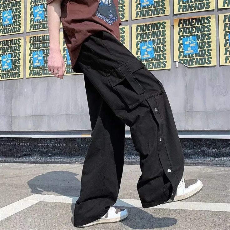 Buy Hugboom Baggy Cargo Pants for Men Women Wide Leg Jeans Y2k Hip Hop High  Waisted Pants Casual Streetwear Grunge Clothes Black, Black, X-Large at  Amazon.in