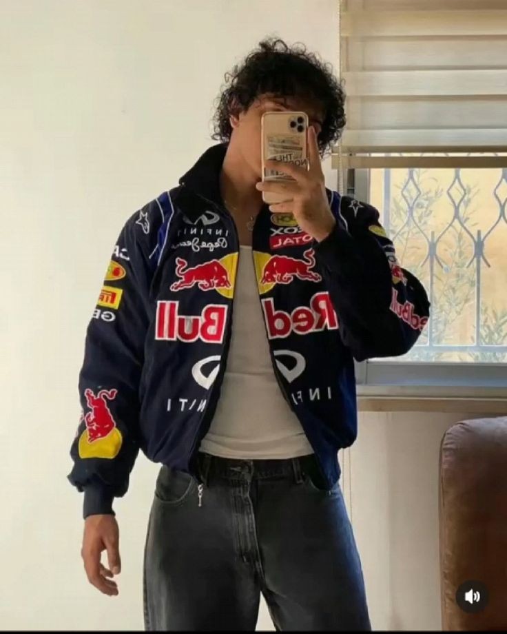 Buy Red Bull Vintage F1 Racing Moto Sports Retro Style Racer Jacket For Mens