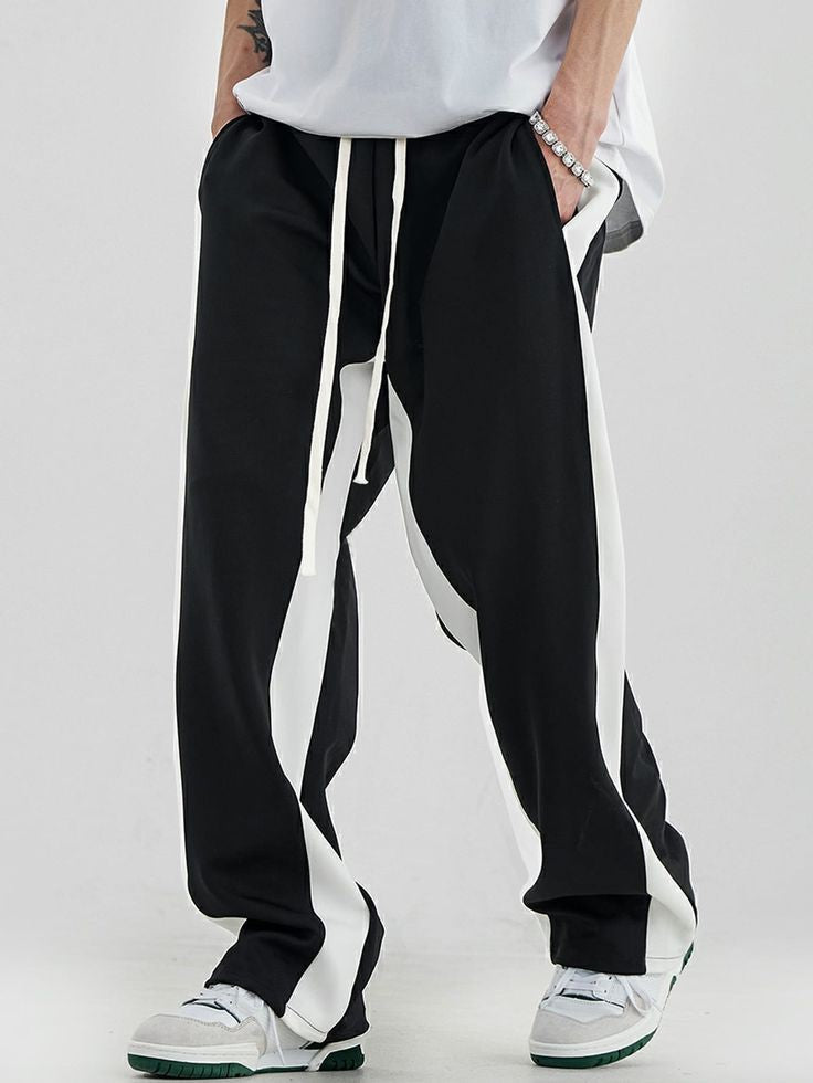 Korean Fashion Streetwear Baggy Straight Fit Wide Leg Side Strip Sweat Joggers Pant