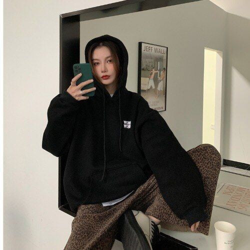 Y2K Kawaii Fashion Work Printed Drop shoulder Baggy Street Style Hoodie For Women