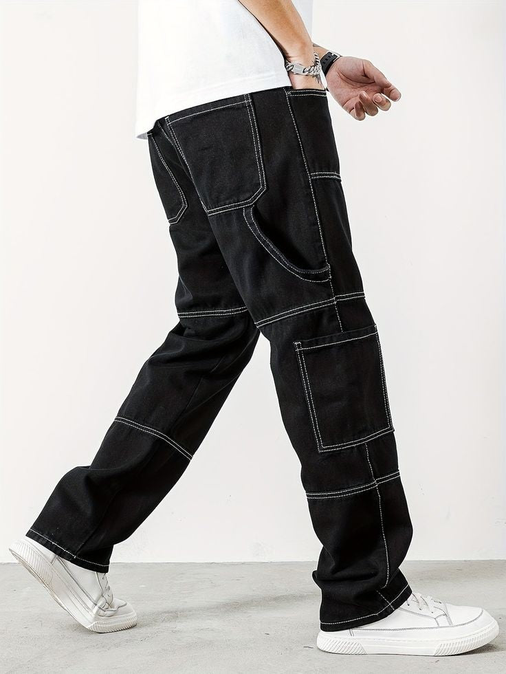 Men's Urban Style Cargo Fit Baggy Y2K Hip Hop Black Denim Jeans