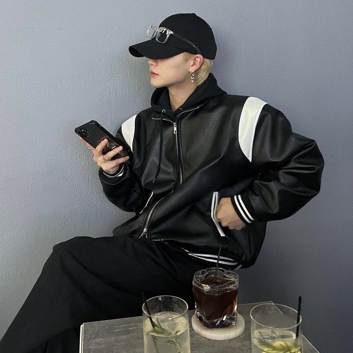 Korean Y2K Street Style Oversized Partywear GenZ Black Faux Leather Jacket