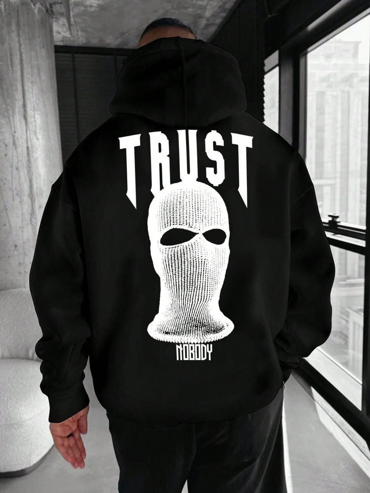 Ski Mask Graphic Printed Oversized Pullover Hooded Casual Sweatshirt For Mens