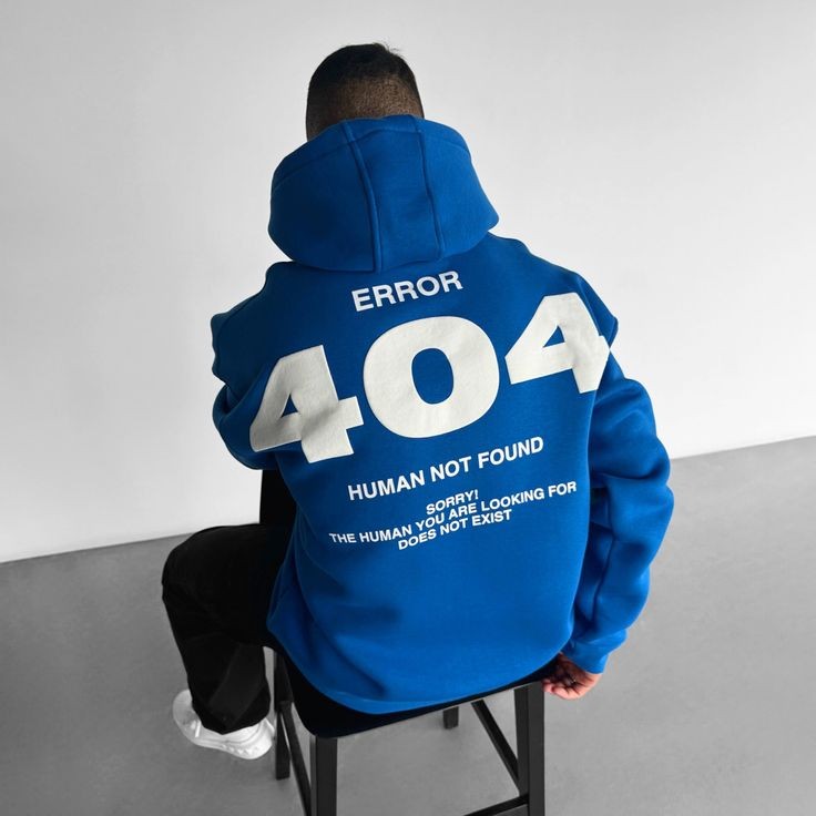 Buy Premium Oversized Hoodie - 404 Human Not Found Graphic Print Royal Blue Pullover Fleece Winter Hoodie For Men's online clothing fashion