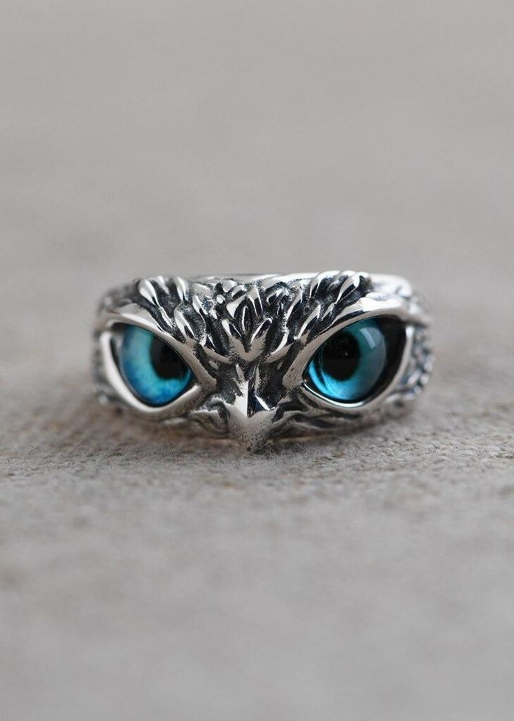 Silver Owl Eye Stainless Steel Lucky Charm Ring Adjustable For Mens & Women - Antique Style Ring accessories