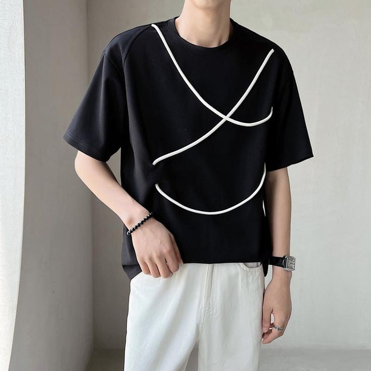 New Trendy Summer Korean Fashion Style Oversized Drawstring Half Sleeve Round Neck T-shirt For Mens