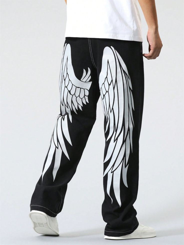 Aesthetic Y2k Wings Printed Straight Fit Baggy Jeans
