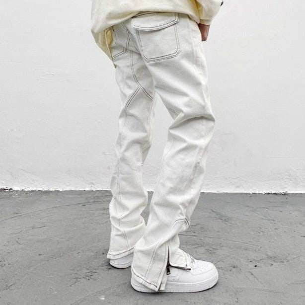 2024 Y2K Streetwear Ankle Zipper High Street Straight Fit Baggy Fashion White Denim Jeans