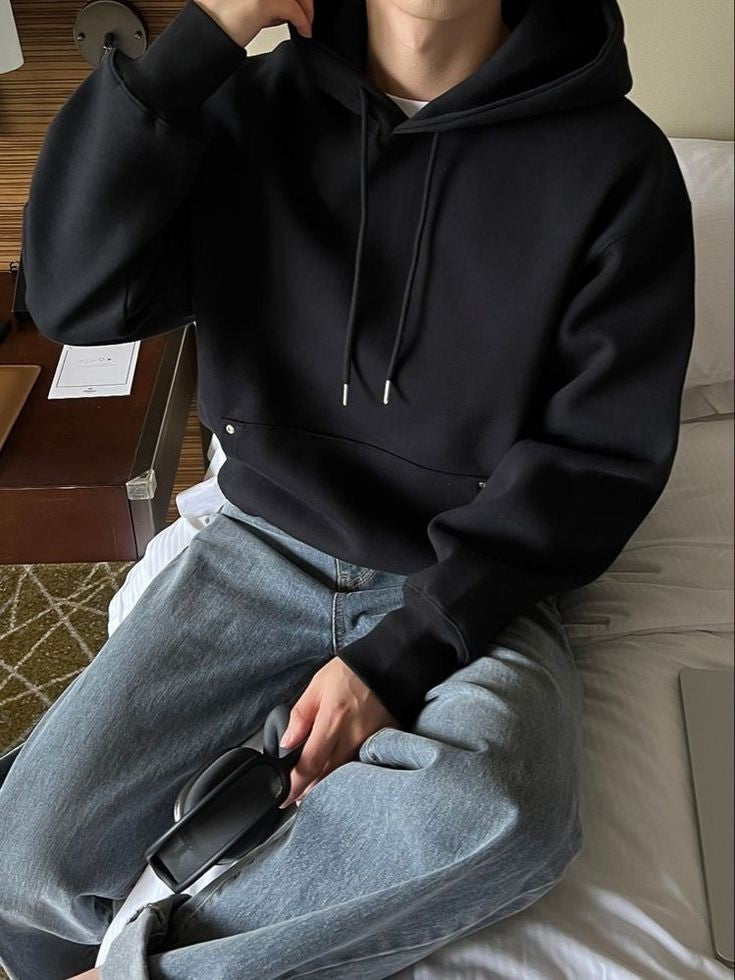 Winter Wear Black Y2K Autumn Korean Fashion Fleece Oversized Pullover Hoodie