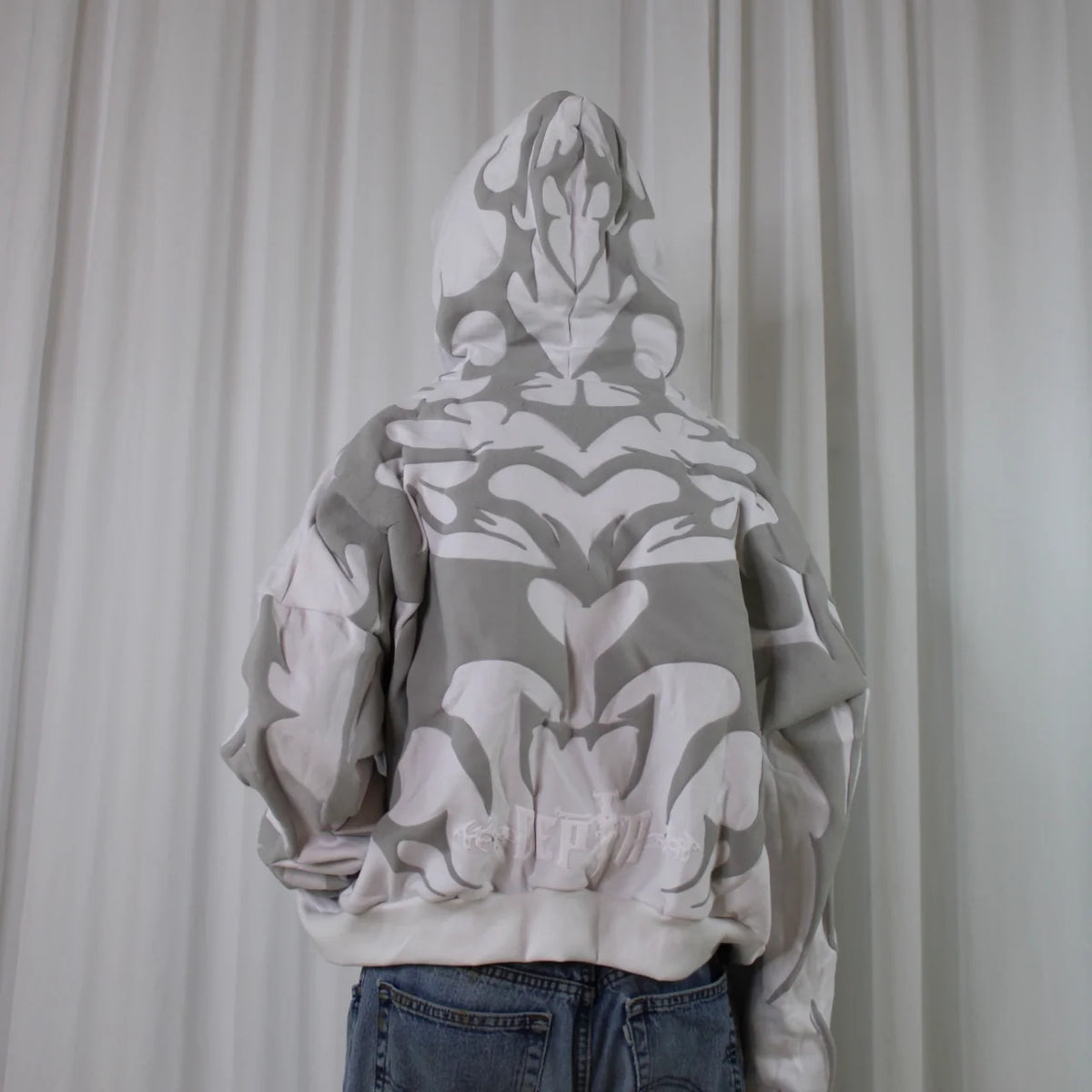 "Aesthetic Tribal Shadow Depth Puff Print Y2K Streetwear Style Fashion | Gothic Oversized Unisex Hoodie."