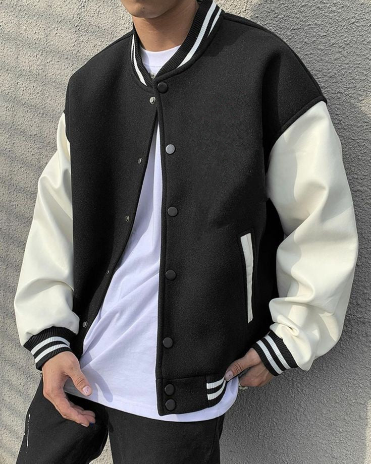 Oversize Leather Sleeve Varsity Jacket