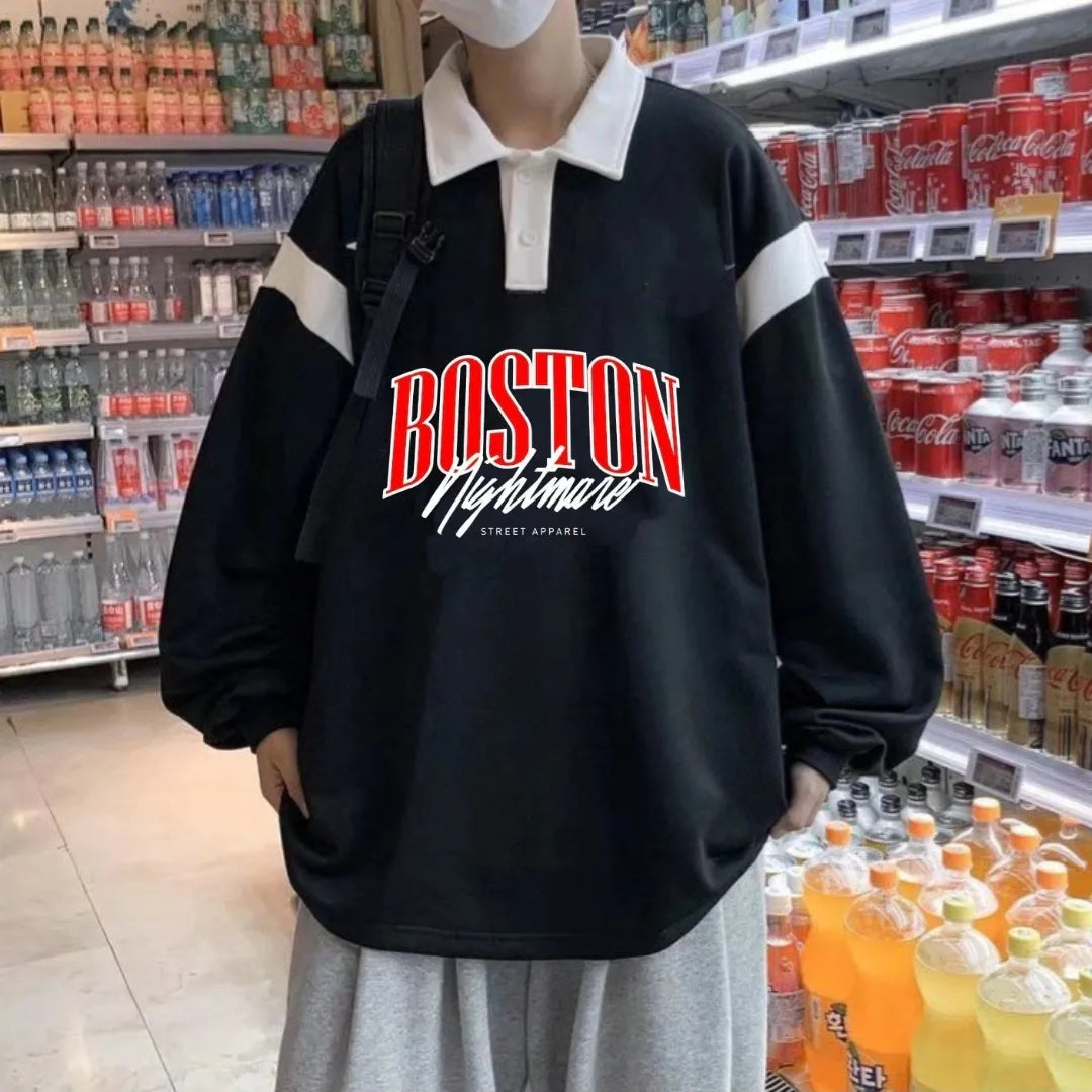 Korean Style Oversize Collar Printed Sweatshirt