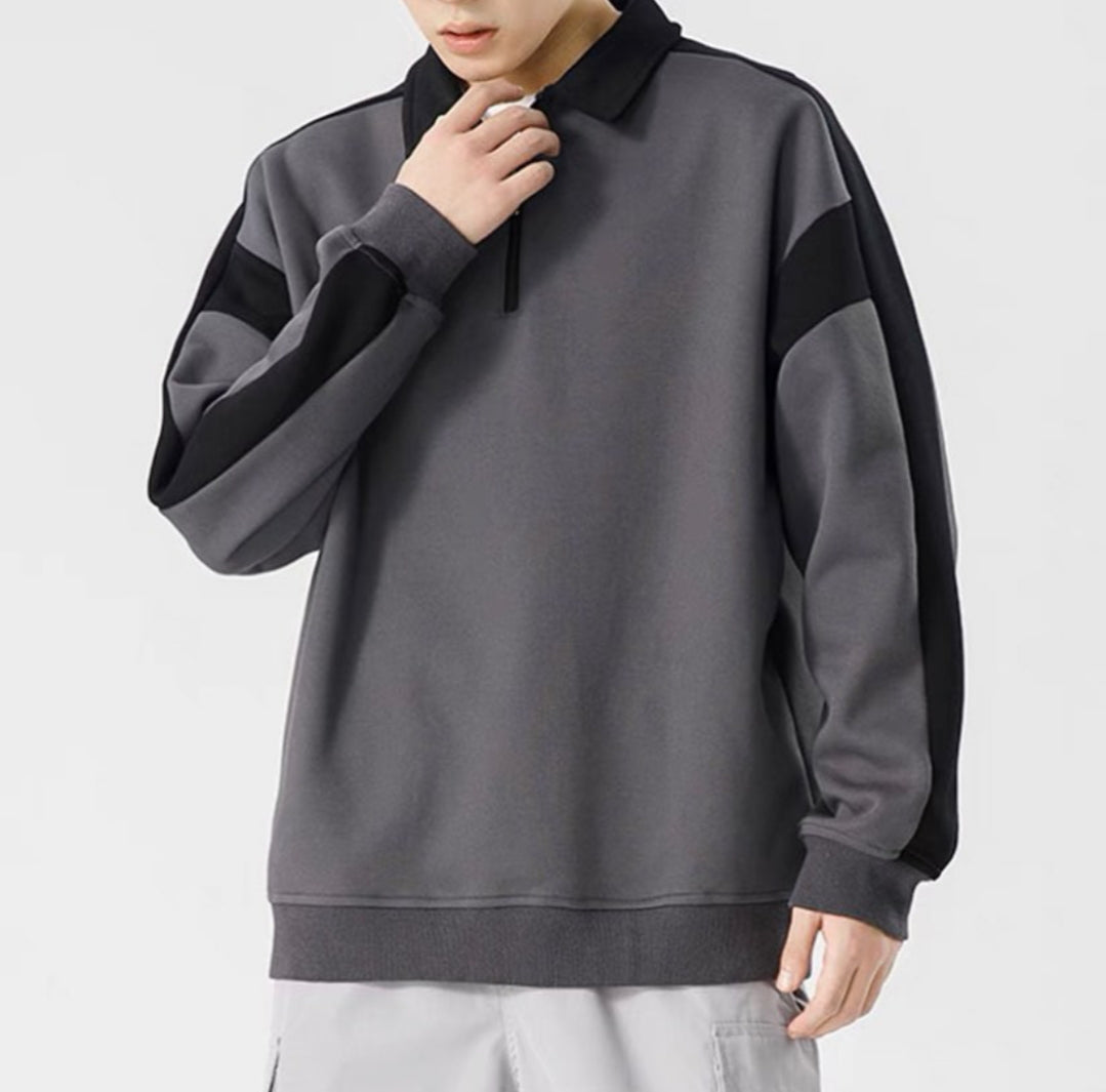 Korean Streetwear Zip Collar Sweatshirt