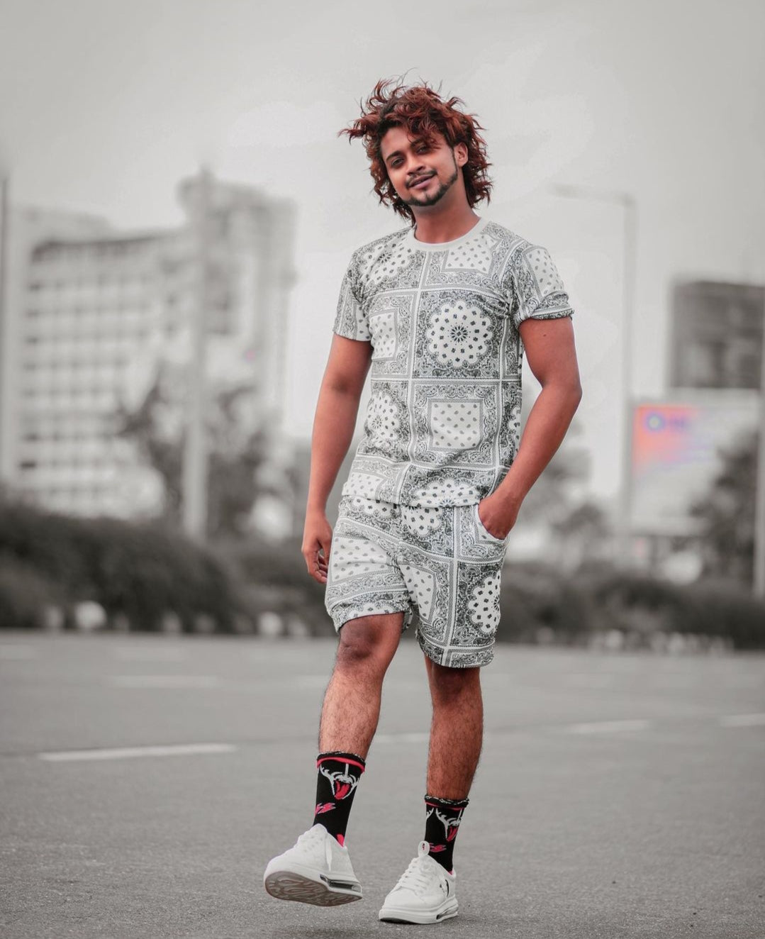 White Bandana Shorts Suit For Mens