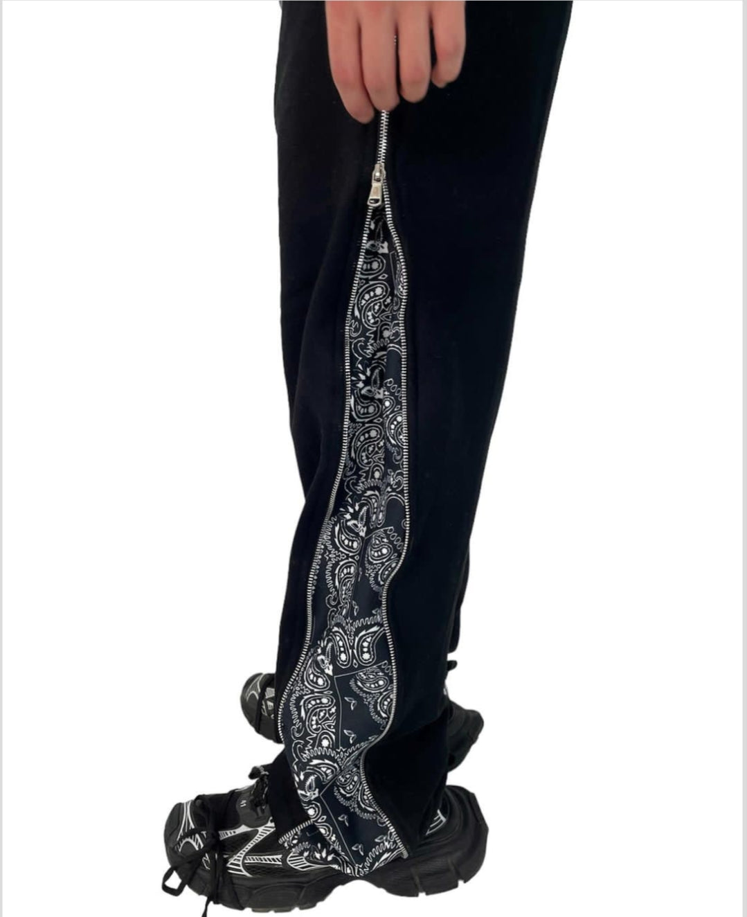 Trendy Bandana Side Long Zip Baggy Track