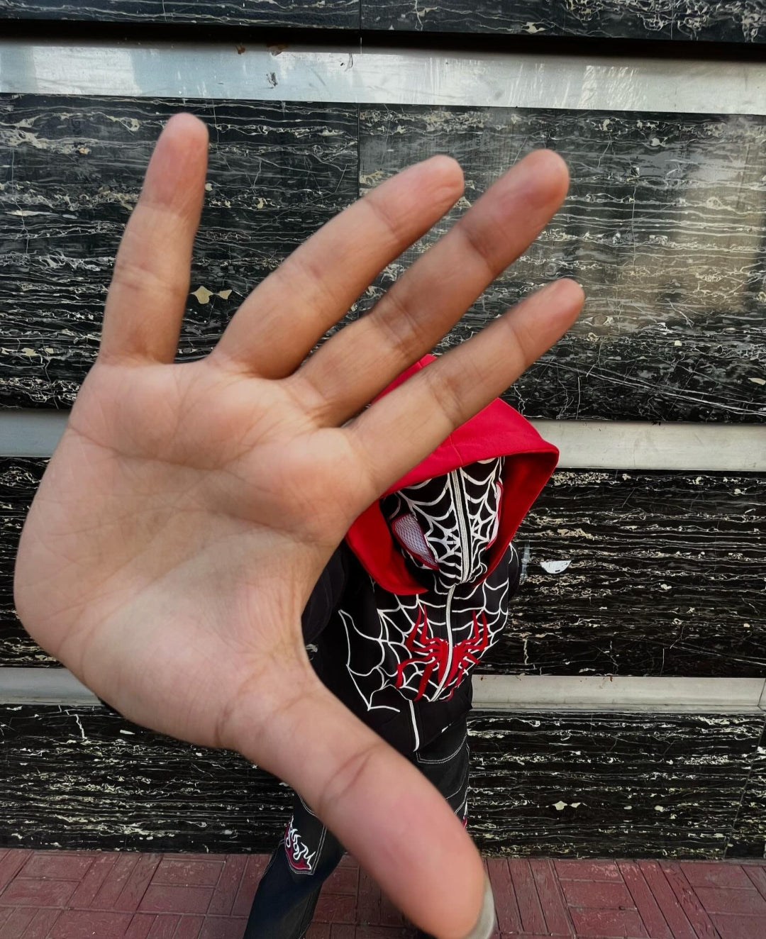 Black SpiderMan Double Cap Full Length Zip Up Zipper Hoodie - Vintage