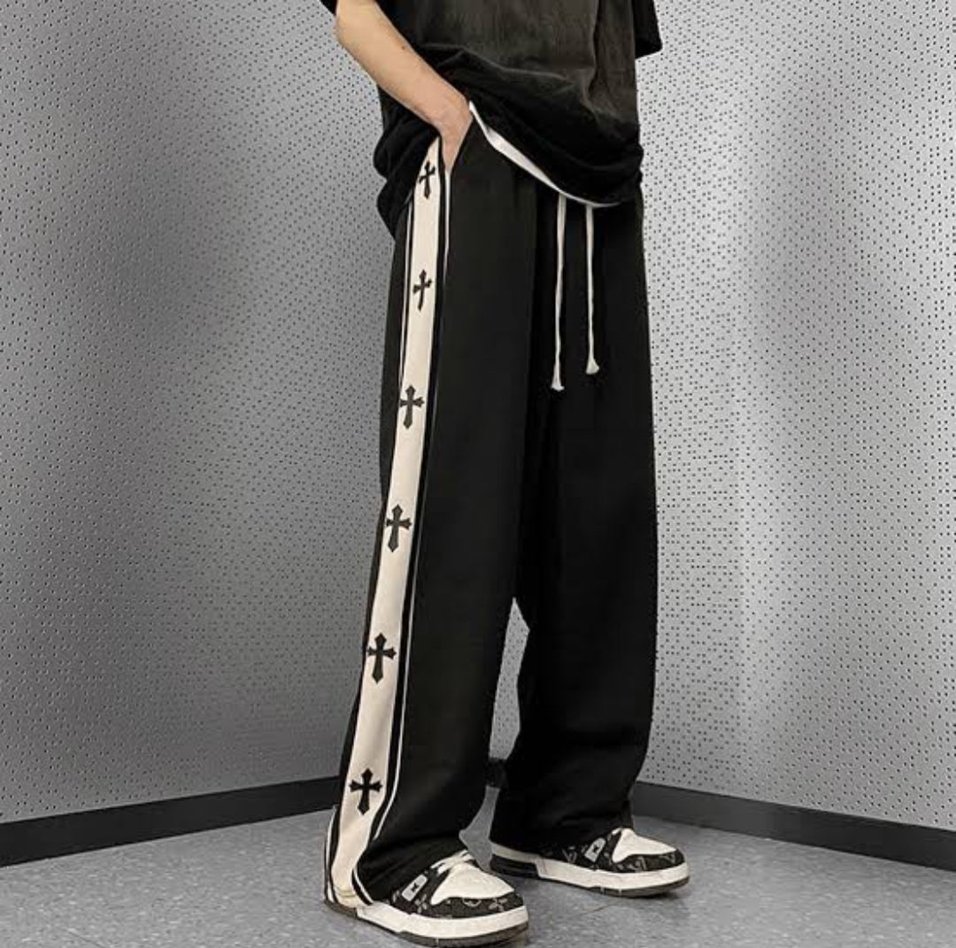 Y2k Harajuku Wide Leg Cross Print Baggy Track For Men