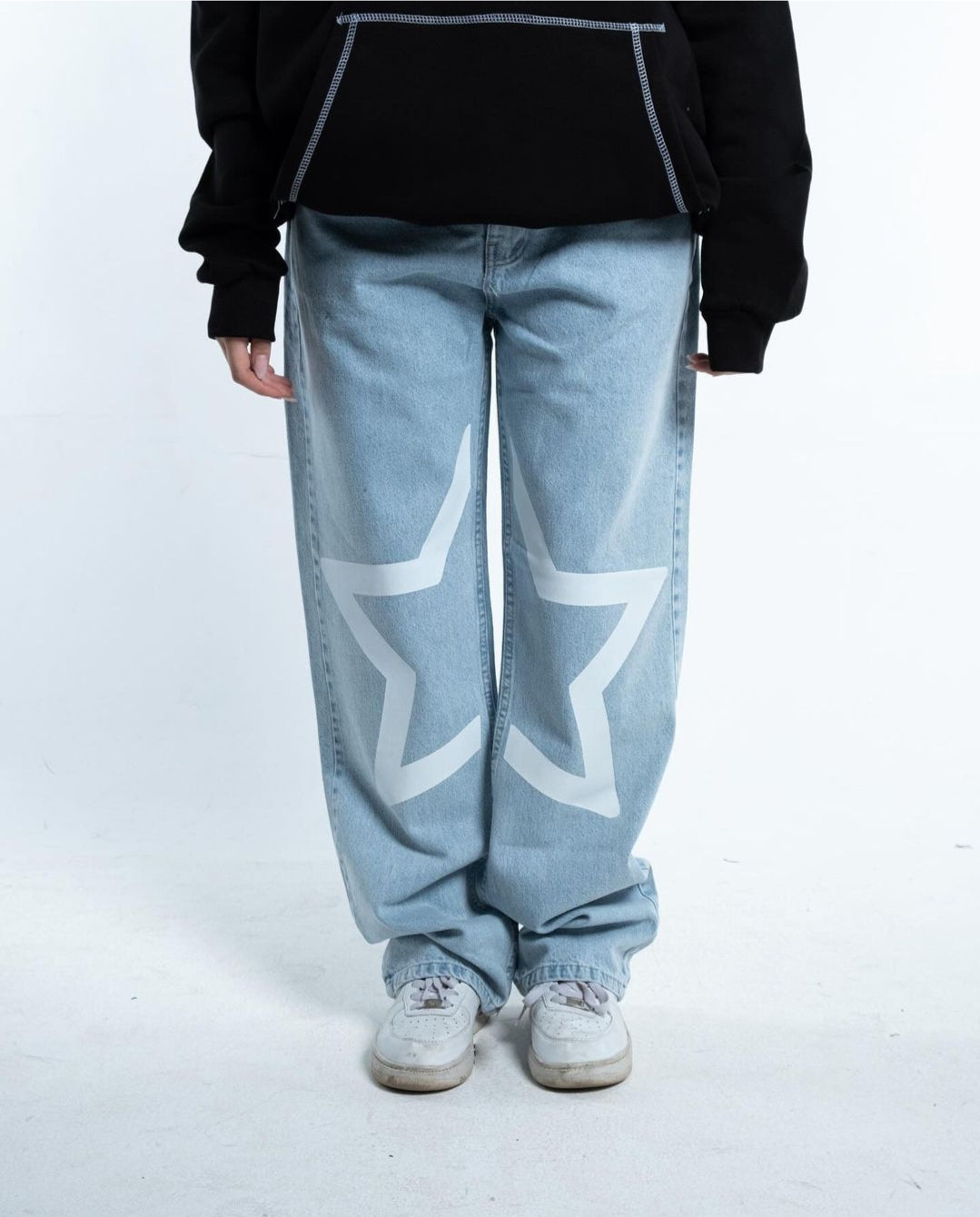 Aesthetic Y2k Star Printed Baggy Straight Fit Black Jeans
