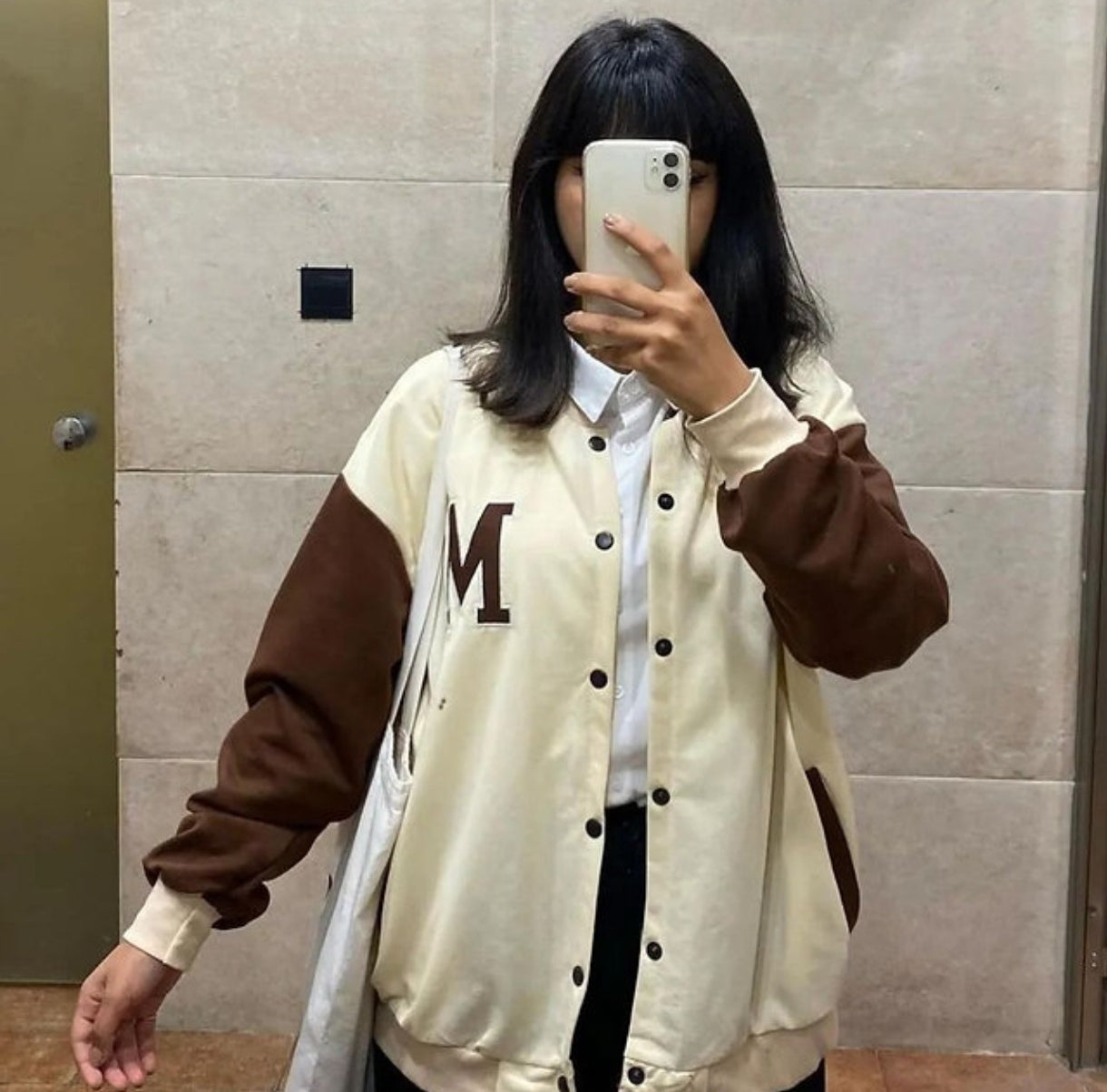Women Fashion Baseball Snap Button Varsity Jacket