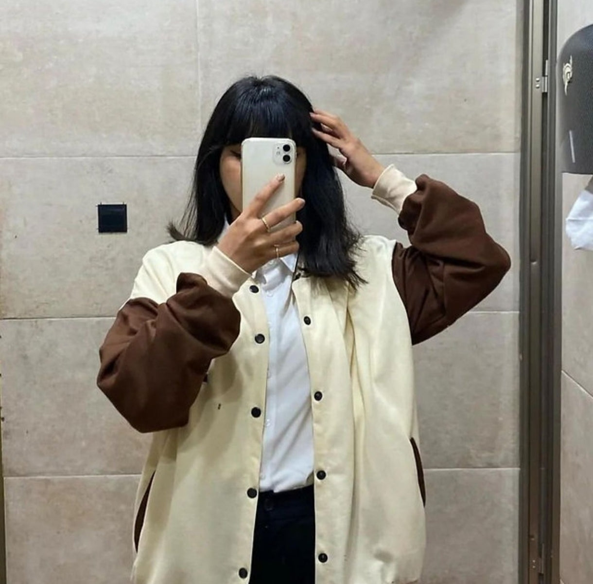 Women Fashion Baseball Snap Button Varsity Jacket