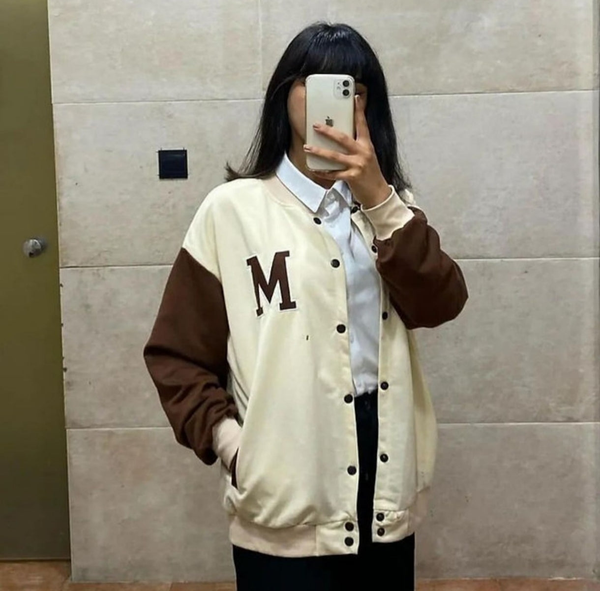 Women Fashion Baseball Snap Button Varsity Jacket