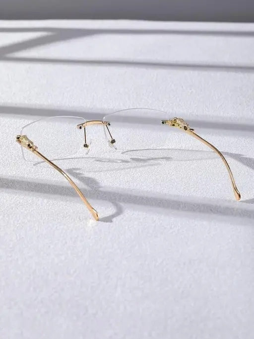 Vintage Clear Lens Metal Frame Leepard Rimless Hip Hop Frameless Rectangular Luxury Eyewear Fashion Trend Sunglasses For Mens & Womens
