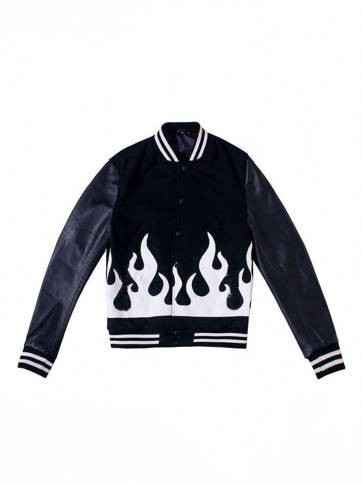 Falme Design Leather Sleeve Varsity Jacket For Mens