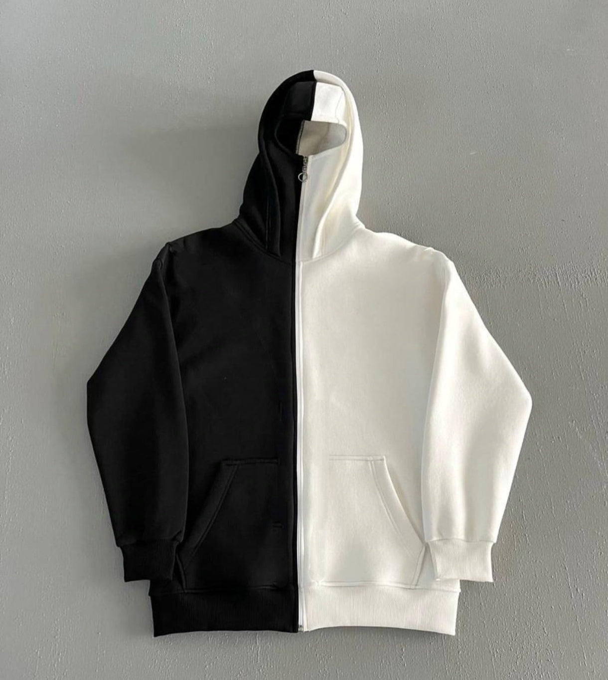 Buy Viral Balaclava Oversized Fashion Double Cap Zip Up Zipper Hoodie For Men's - Limited Edition ( Black , White) Onine clothing Fashion