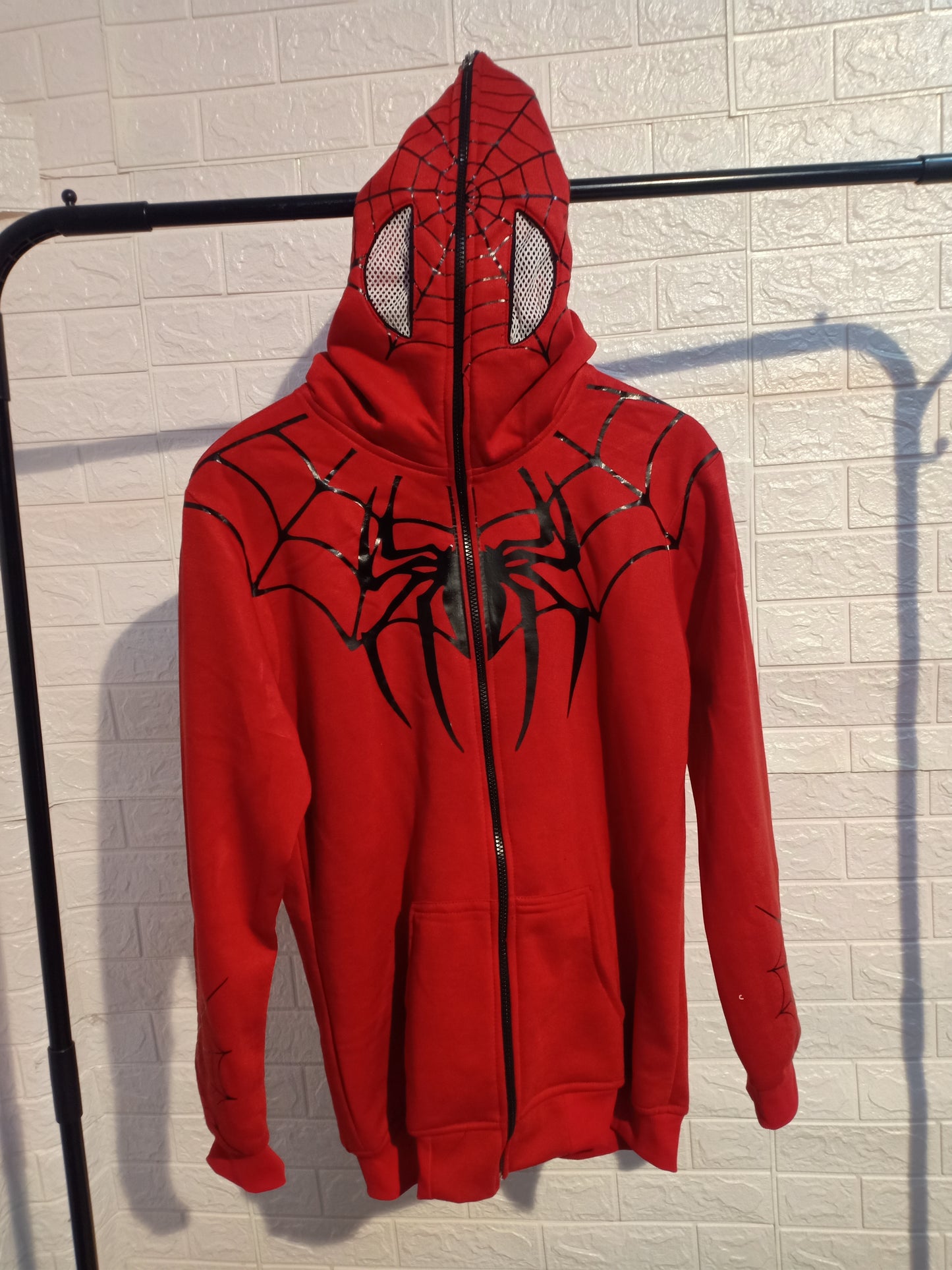 Spiderman net full length zip up hoodie for men and women fashion outfit.