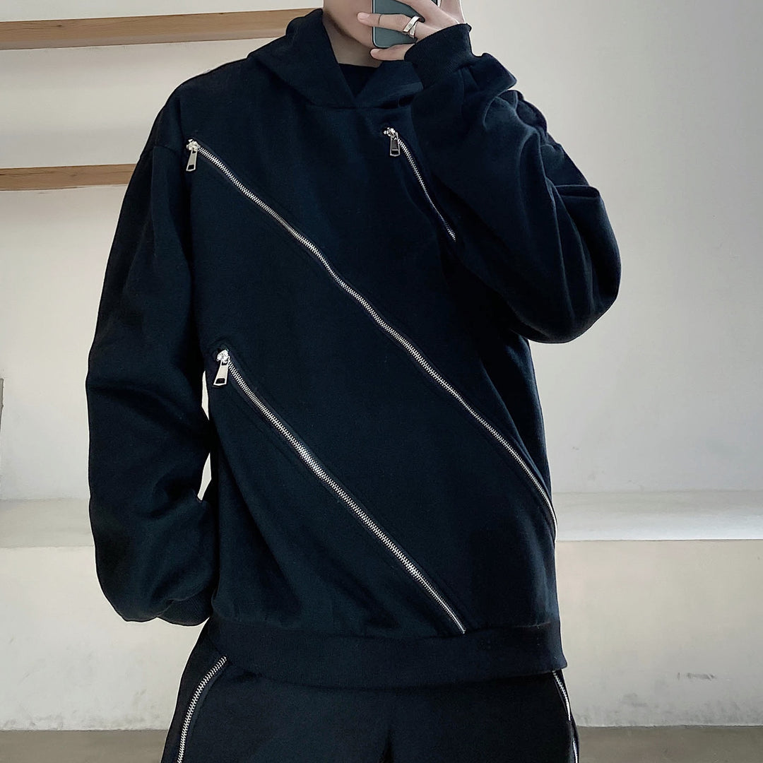 Y2K Metal Triple zip Harajuku Fashion Streetwear Pullover Zipper For Mens