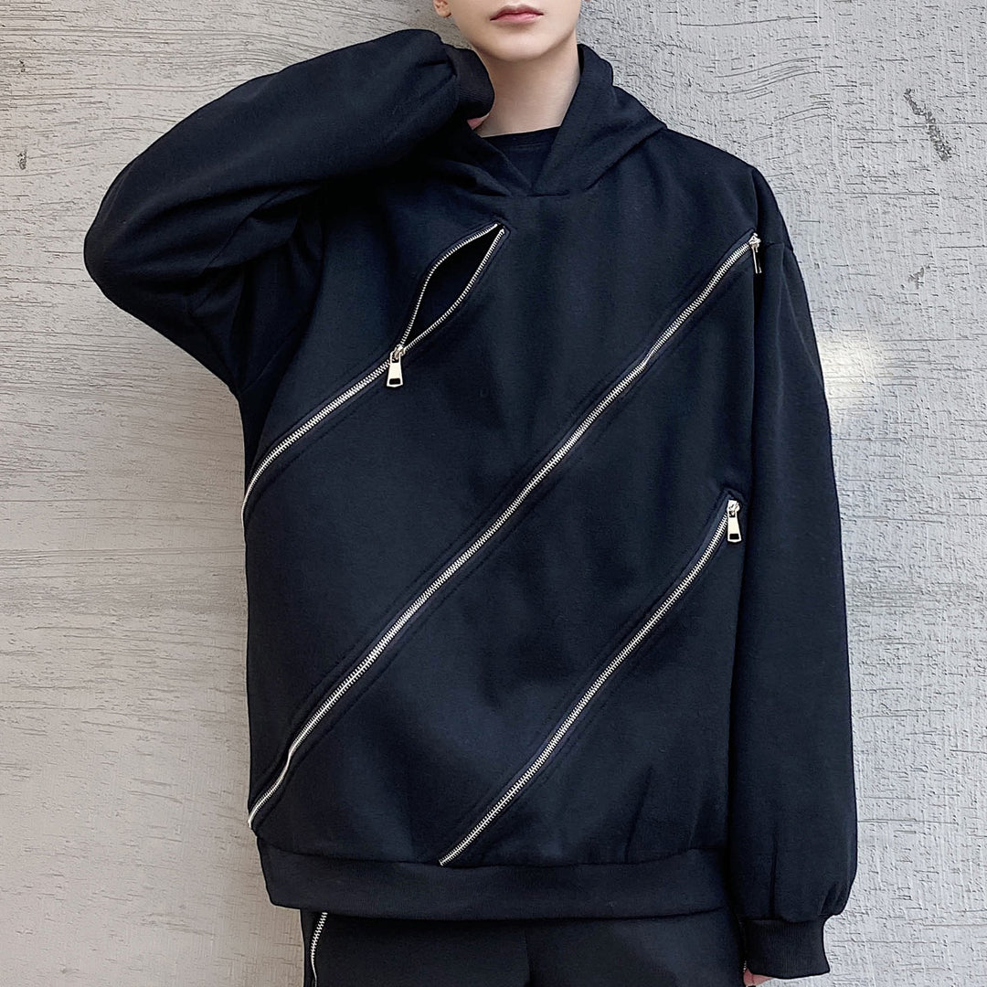 Y2K Metal Triple zip Harajuku Fashion Streetwear Pullover Zipper For Mens