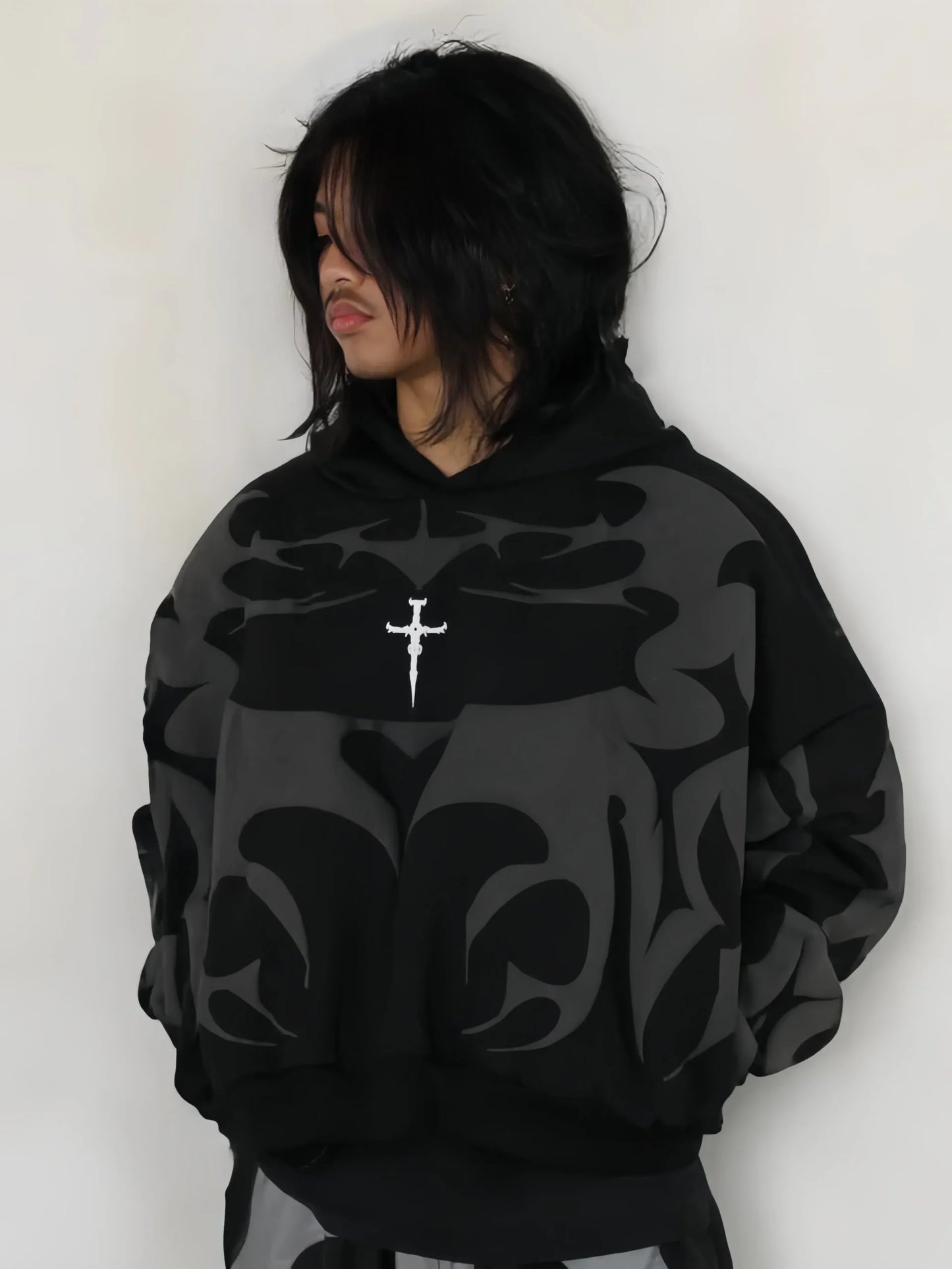 "Teribal Shadow Depth Hoodie Y2K Streetwear Gothic Puff Print Comfy & Stylish Oversized Pullover Hoodie For Men's Women's"