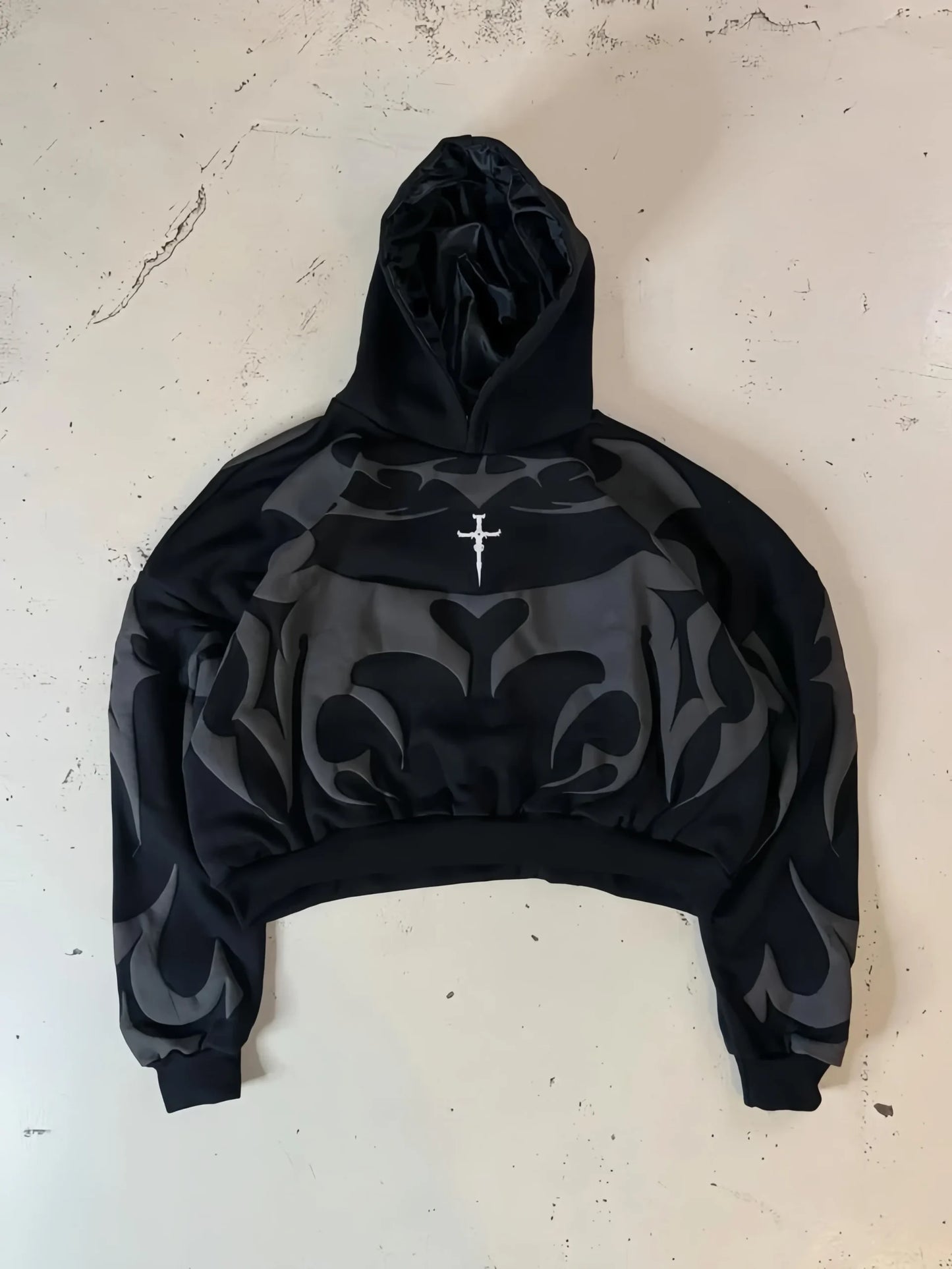 "Teribal Shadow Depth Hoodie Y2K Streetwear Gothic Puff Print Comfy & Stylish Oversized Pullover Hoodie For Men's Women's"