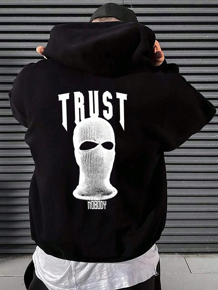 Ski Mask Graphic Printed Oversized Pullover Hooded Casual Sweatshirt For Mens