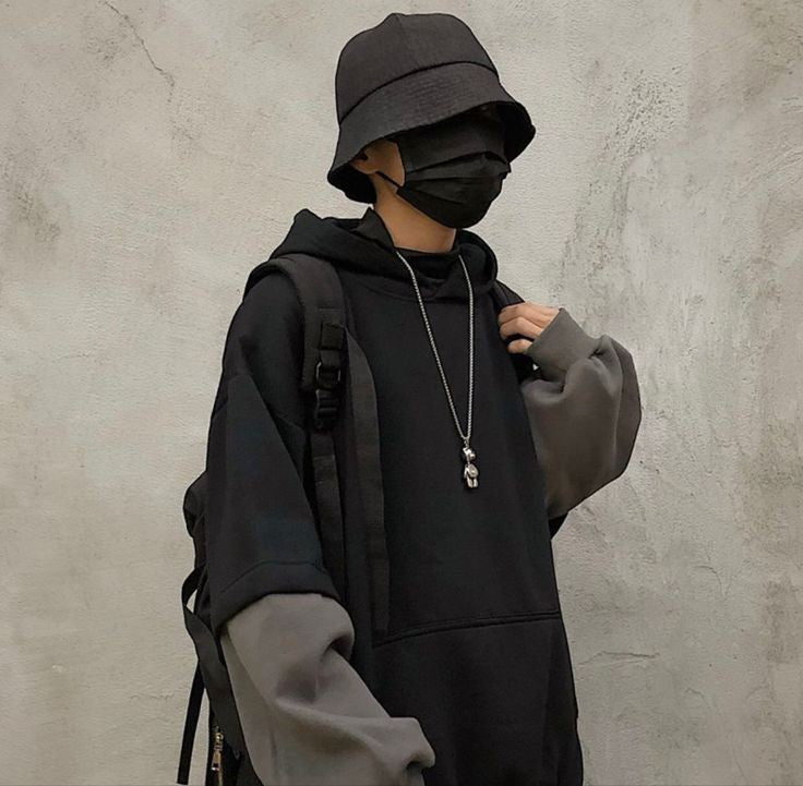 Men's Baggy Fashion Autumn Korean Hip hop Style Oversized Doctor Sleeve Deisgn Fleece Hoodie