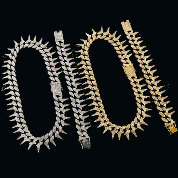 Mens Hip Hop Spike ice Cuban Link Diamond Necklace Chain