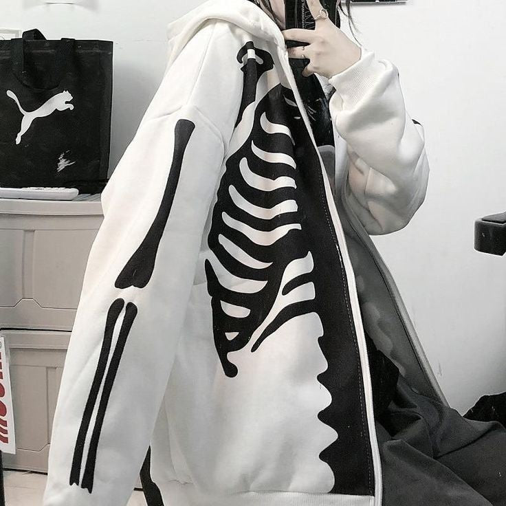 Aesthetic Y2k Skeleton Printed Korean Style oversize Zipper