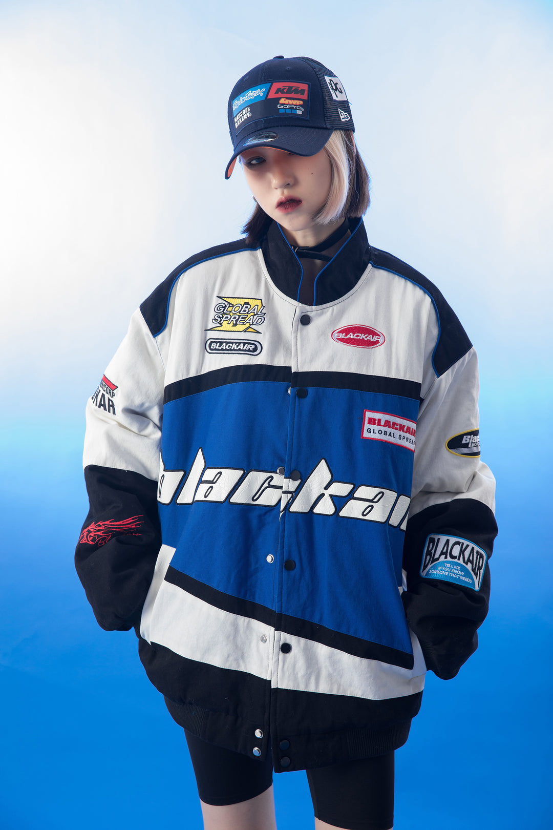 A vintage Blackair racer jacket in black with an oversized fit and retro branding.