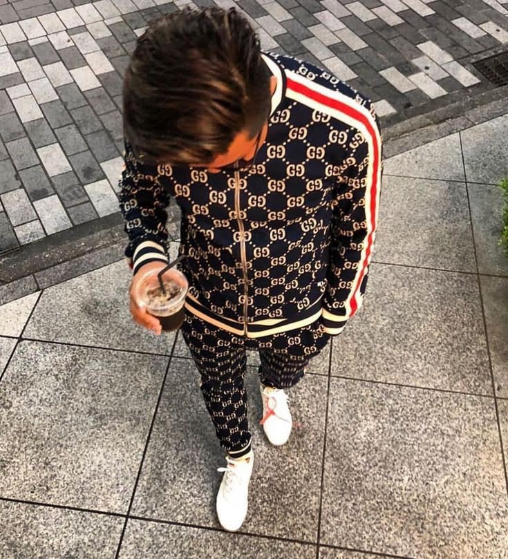 Premium Black GG Printed Tracksuit For Mens Outfit