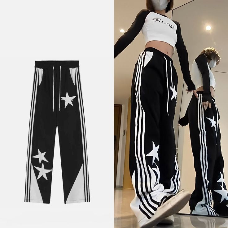 Women Y2K Striped Star Print Sweatpants Harajuku Fashion Streetwear Casual Joggers For Women