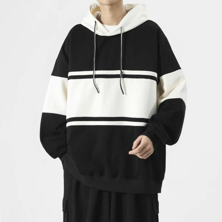 Casual Korean Style Baggy Striped Hoodie